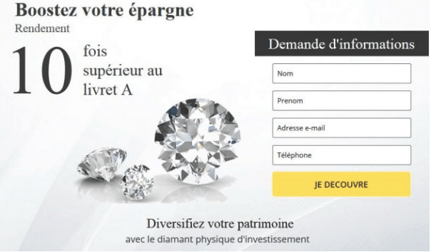 Publicité disant " booster votre épargne ! Rendement 10 fois supérieur au livret A."